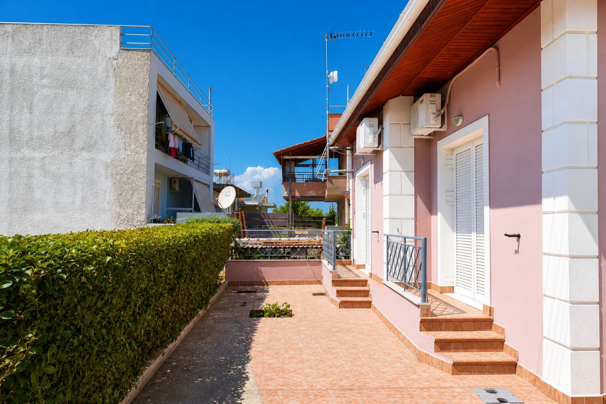 Εξωτερικός χώρος του Patras Cozy Lodge με ιδιωτική είσοδο και αυλή