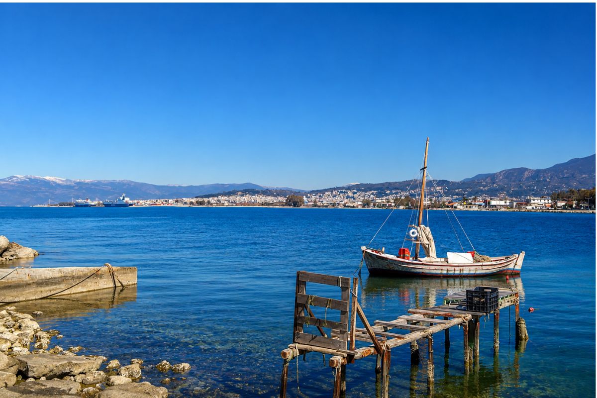 Θέα στη μαρίνα και την προκυμαία της Πάτρας με βάρκα, κοντά στο Patras Palm Tree